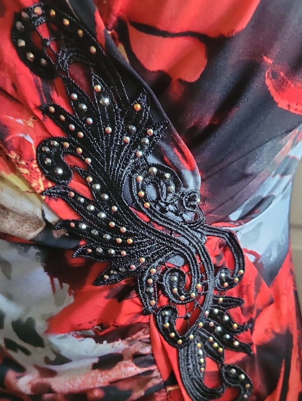 Boston Proper Red Black Wrap Midi Dress SUPER STRETCHY NEW WITH TAG S CRYSTALS - Picture 4 of 17